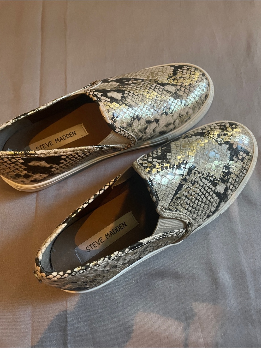Steve Madden Women's Metallic Snakeskin Slip-On Sneakers - Silver/Black